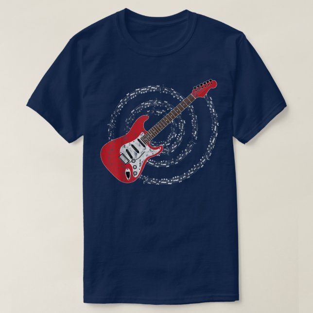 T-shirt Notes musicales de la guitare électrique rouge (Design devant)