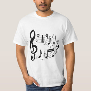 T-shirt Notes musicales noires dans la forme ovale