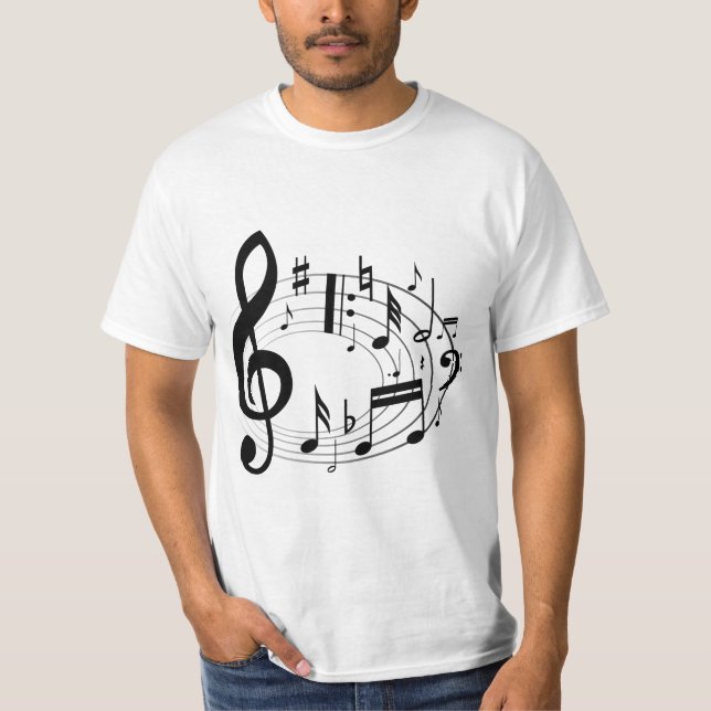 T-shirt Notes musicales noires dans la forme ovale (Devant)