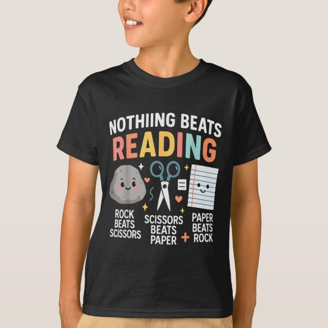 T-shirt Nothing Beats Reading Rock Paper Scissors Funny Bo (Devant)