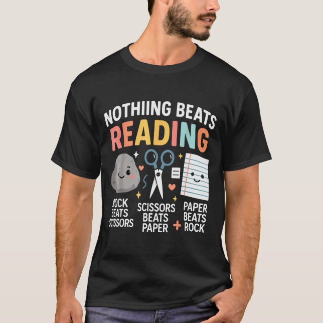 T-shirt Nothing Beats Reading Rock Paper Scissors Funny Bo (Devant)