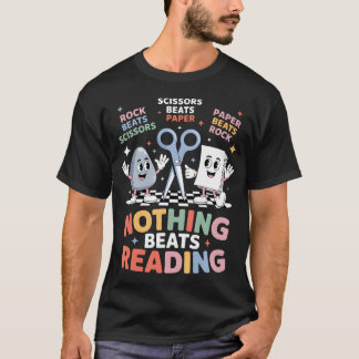 T-shirt Nothing Beats Reading Teacher Librarian Rock Paper