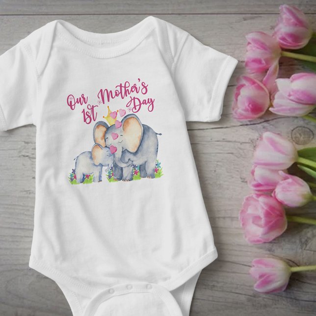 T-shirt Notre 1ère Fête des mères Maman et Baby Elephant (Créateur téléchargé)