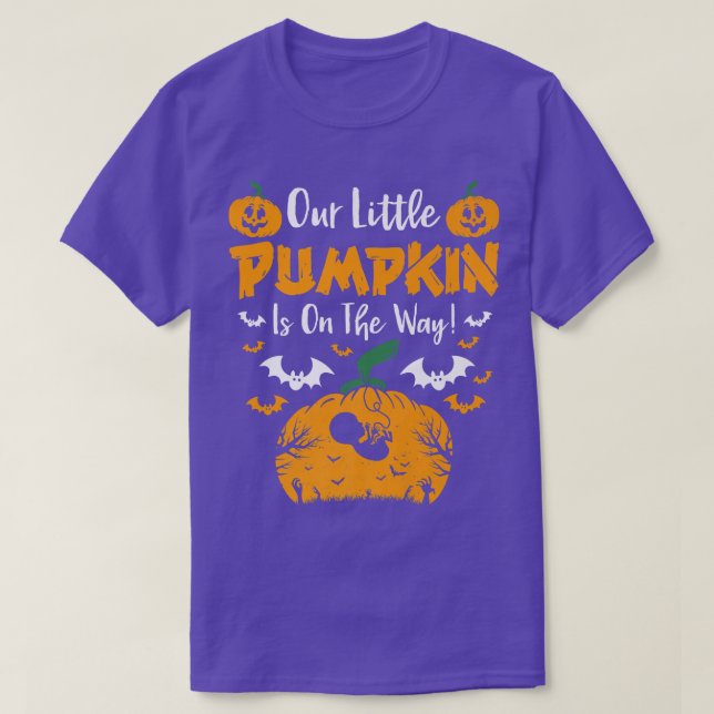 T-shirt Notre petit Citrouille est en route Halloween Preg (Design devant)