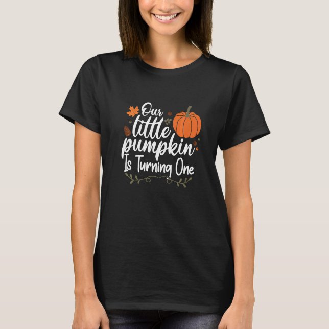 T-shirt Notre petit Citrouille fête son 1er automne (Devant)