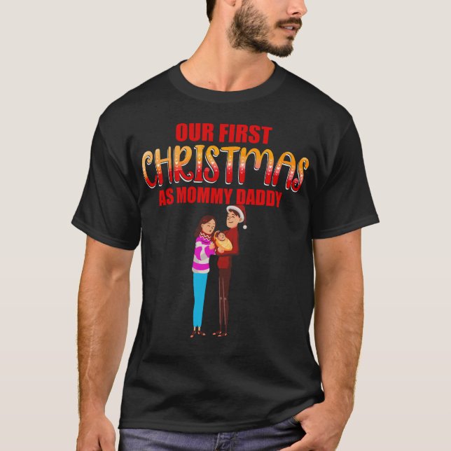 T-shirt Notre premier Noël en tant que maman et papa bébé  (Devant)