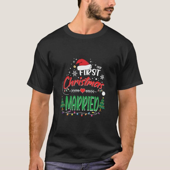 T-shirt Notre premier Noël Marié Nouveau marié M. et Mme. (Devant)