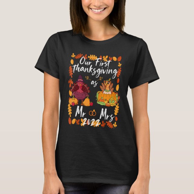 T-shirt Notre premier Thanksgiving en tant que couple mari (Devant)