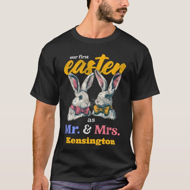 T-shirt Notre Première Pâques Comme M. Et Mme Bunny Rabbit (Devant)