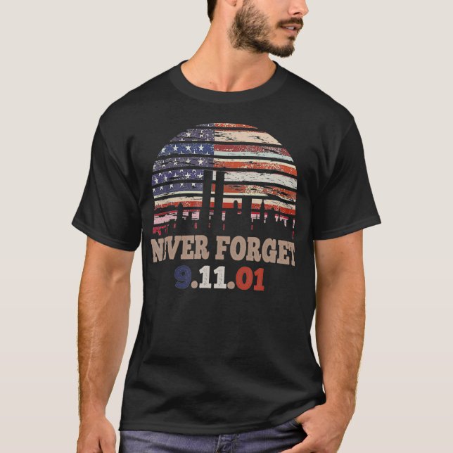 T-shirt N'oubliez jamais Patriotic 911 American Flag Retro (Devant)