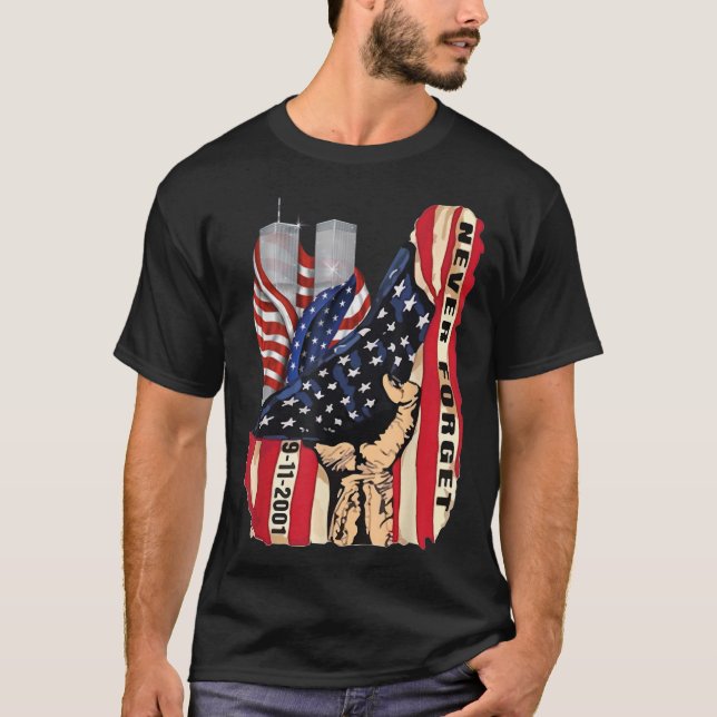 T-shirt N'oubliez jamais patriotique 911 American USA flag (Devant)