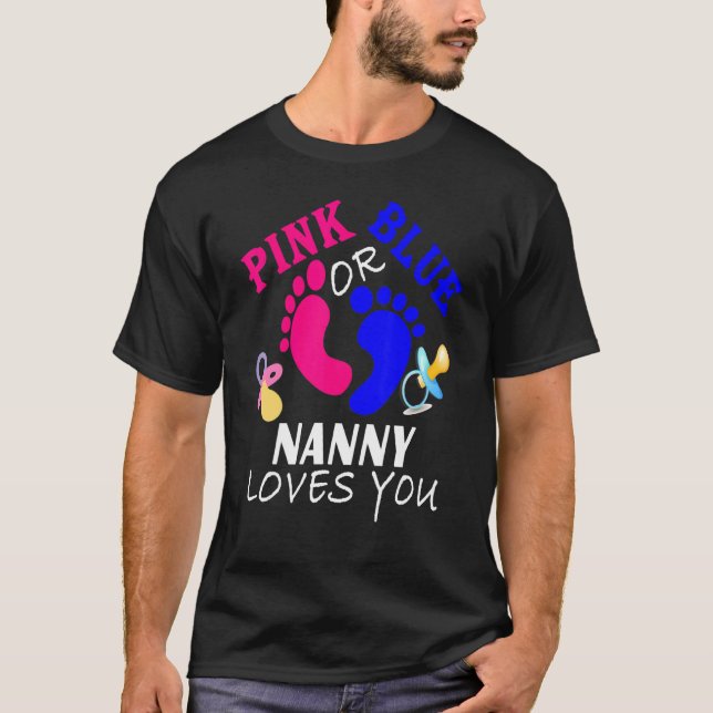 T-shirt Nounou Rose Ou Bleue Vous Aime Genre Révéler Bébé (Devant)