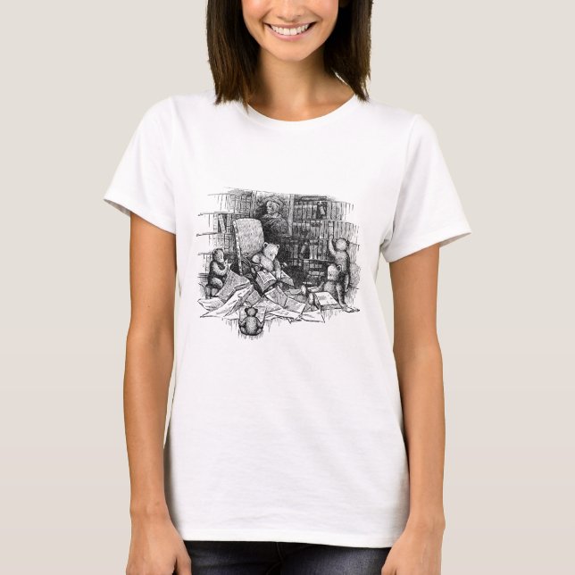 T-shirt Nounours lisant dans la bibliothèque (Devant)