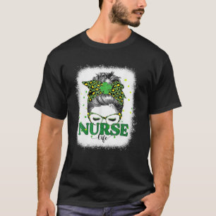 T-shirt Nourriture blanchie Vie Messy Bun Leopard St patri
