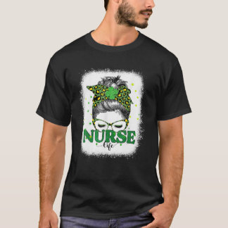 T-shirt Nourriture blanchie Vie Messy Bun Leopard St patri