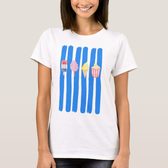T-shirt Nourriture de Carnaval de Festival Rayures Bleues  (Devant)