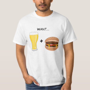 T-shirt Nourriture Homme : J'aime la bière et les hamburge