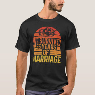 T-shirt Nous avons survécu 55 ans de mariage Anneaux rétro