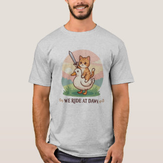 T-shirt Nous Partons à l'Aube Chat Mignon à Cheval sur un 