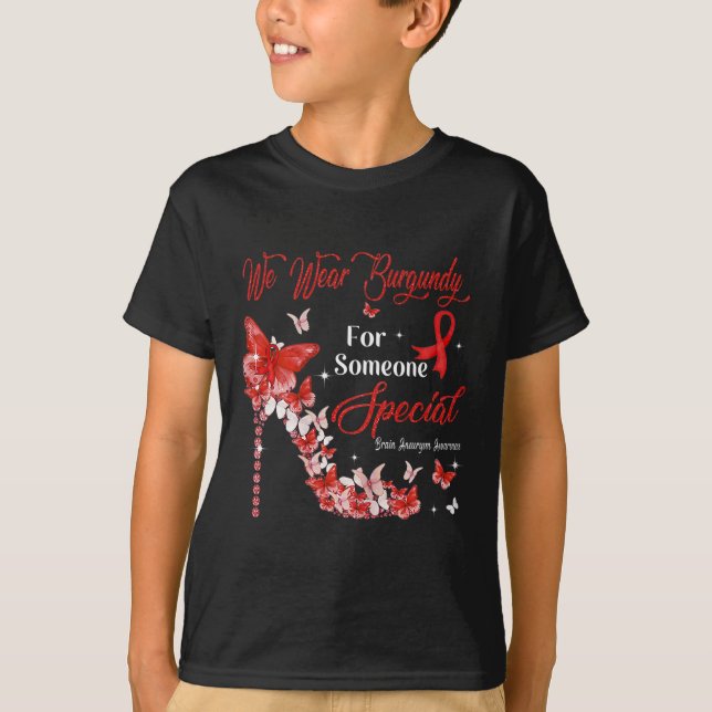 T-shirt Nous Portons Burgundy Butterflies Cerveau Aneurysm (Devant)