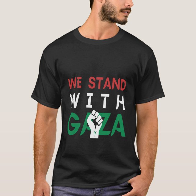 T-shirt Nous sommes avec Gaza, Palestine libre, Poing, sol (Devant)