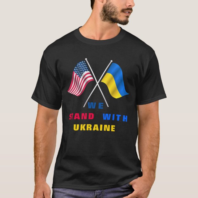 T-shirt Nous Sommes Avec L'Ukraine - Drapeau USA - Drapeau (Devant)