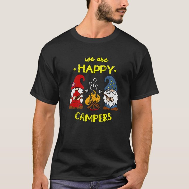 T-shirt Nous Sommes Heureux Campers Gnomes Gnome Campfire  (Devant)