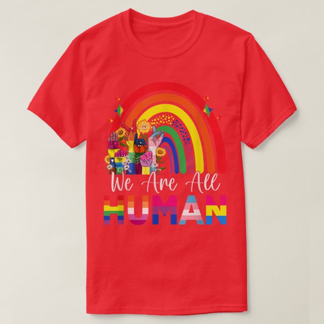 T-shirt Nous sommes tous Human Pride Ally Rainbow Ribbon L (Design devant)
