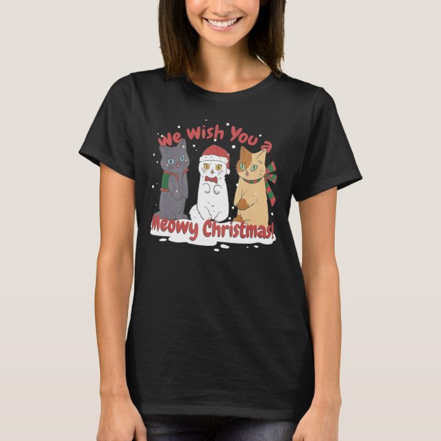 T-shirt Nous Vous Souhaitons Un Chat Meowy Noël (Devant)