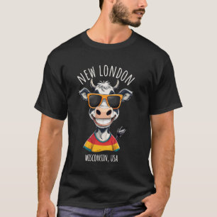T-shirt Nouveau Londres WI États-Unis Dessin animé de vach