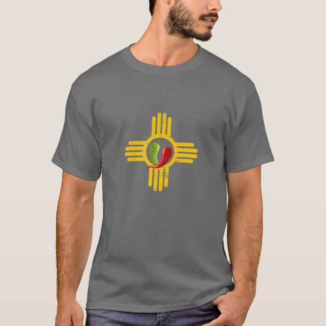 T-shirt Nouveau Mexique Sud-Ouest Zia Avec Rouge Et Vert C (Devant)