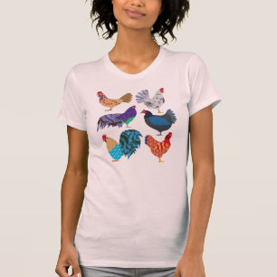T-shirt Nouveauté colorée d'oiseaux de variété de poulet