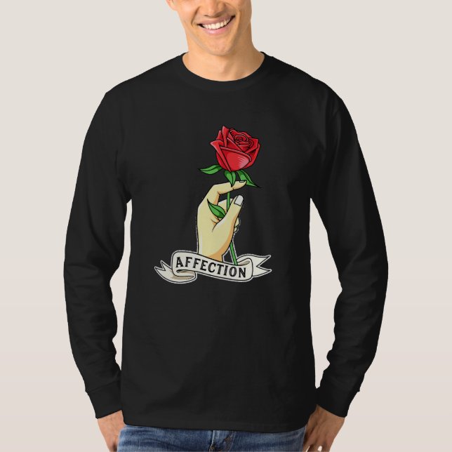 T-shirt Nouveauté d'affection de main de rose (Devant)