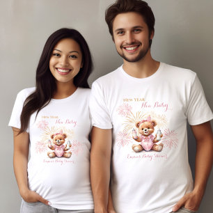 T-shirt Nouvel an Baby shower de fille rose ours