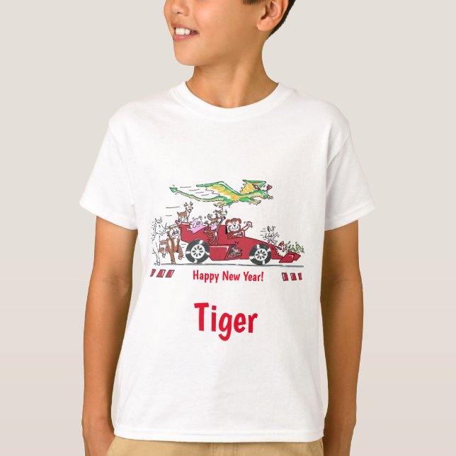 T-shirt Nouvel an chinois de la voiture de course de tigre (Devant)
