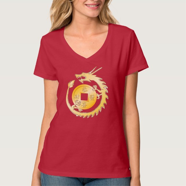 T-shirt Nouvel An Lunaire Chinois 2024 Dragon De Bois (Devant)