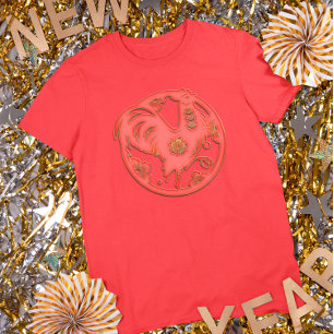 T-shirt Nouvel An Lunaire Coq du Zodiaque Chinois Or Rouge