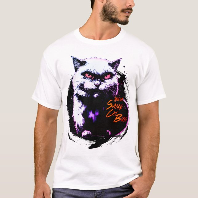 T-shirt Nouvel An Même Chat Boss Drôle Halloween Chat T-Sh (Devant)