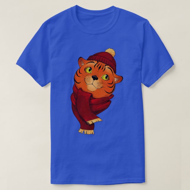 T-shirt Nouvel an tigre mignon dans une écharpe (Design devant)