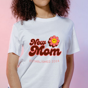 T-shirt Nouvelle maman, rétro fleur rose année personnalis