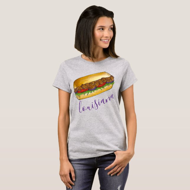 T-shirt Nouvelle-Orléans Louisiane Crevettes Po'Boy Sandwi (Devant entier)