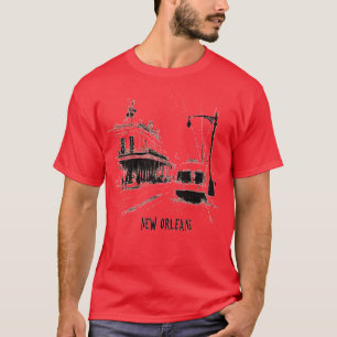 T-shirt Nouvelle-Orléans Streetcar Croquis Vintage d'histo