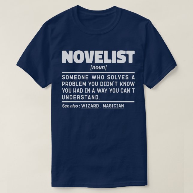 T-shirt Novelist Noun Définition Cool d'écriture créative (Design devant)