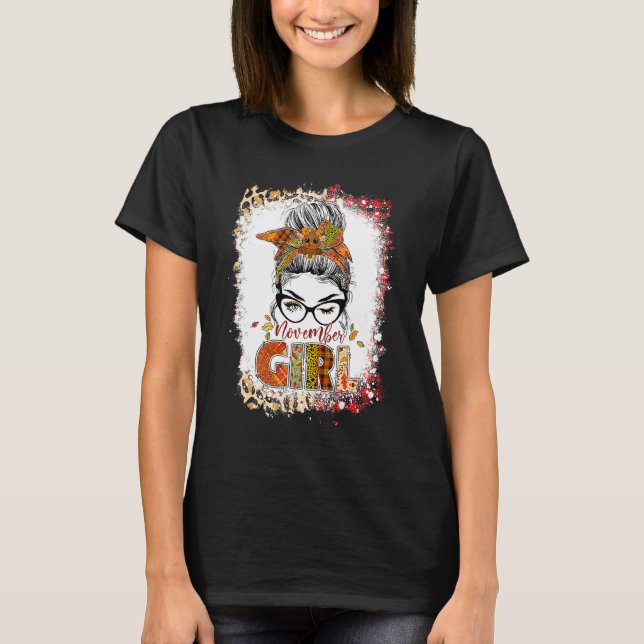 T-shirt November Girl Leopard Messy Bun Hair Turkey Thanks (Devant)