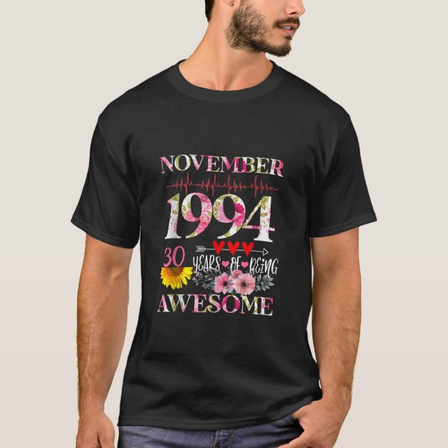 T-shirt Novembre 1994 Floral 30e Anniversaire 30 Ans De Be (Devant)