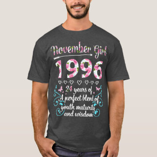 T-shirt Novembre Fille 1996 Joyeux 24 Ans D'Une Ble Parfai