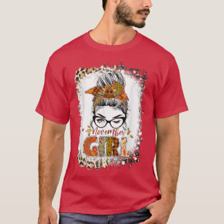 T-shirt Novembre Girl Leopard Messy Bun Hair Turkey Thanks