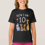 T-shirt Now I, 10 ans d'âge 10 Birthday<br><div class="desc">Joyeux anniversaire. Funny and lovely Kids Birthday design with a cute Elephant,  two ferrets and a girafe celebrating your birthday at the zoo.</div>