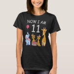 T-shirt Now I, 11 ans old 11th Birthday at the Zoo<br><div class="desc">Joyeux anniversaire. Funny and lovely Kids Birthday design with a cute Elephant,  two ferrets and a girafe celebrating your birthday at the zoo.</div>