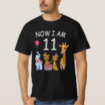 T-shirt Now I, 11 ans old 11th Birthday at the Zoo<br><div class="desc">Joyeux anniversaire. Funny and lovely Kids Birthday design with a cute Elephant,  two ferrets and a girafe celebrating your birthday at the zoo.</div>